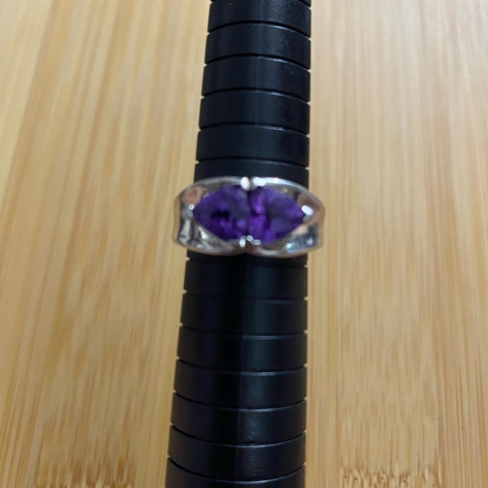 Vintage Women's Purple Gemstones Marquise Amethyst Ring 925 Sterling Silver - Picture 12 of 15